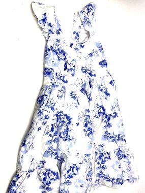 Girls Summer Dress Size 3T/4T Toddler Floral Sleeveless White Blue Elastic Waist